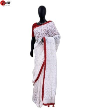White with Red Border Jamdani Saree