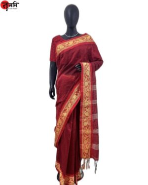 Cotton Silk Saree with Red Border (Maroon)