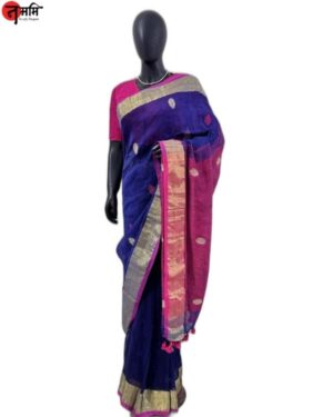 Navy Blue Linen Ball Line Saree