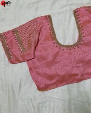 Peach Pink Hand Aari Work Blouse