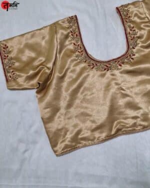 Golden Satin Silk  Hand Aari Work Blouse