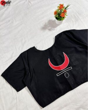 Black with Red Moon design - Embroidery Blouse
