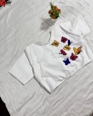 White with Butterfly - Embroidery Blouse