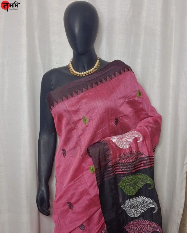 Purple Embroidery Cotton Silk Saree - Image 4